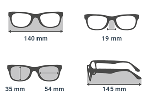 Dimenssões dos óculos